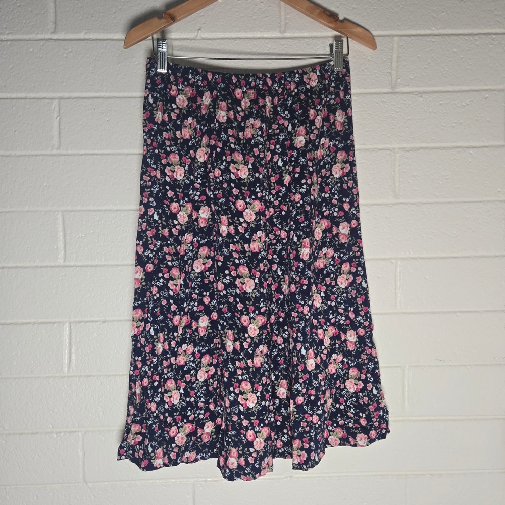 Vtg Vermont Country Store Floral Midi Skirt Medium Rayon USA Cottagecore Prairie
